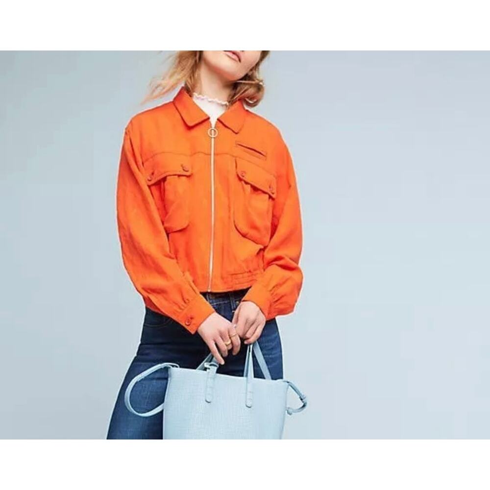 Anthropologie Cartonnier Women's Eisenhower Orange Floral Jacquard Jacket Est. M